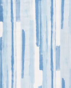 an abstract blue and white painting with vertical lines on the bottom half of the image