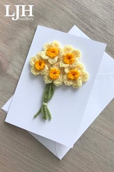 Handmade Crochet Yellow Bunch of Flowers 100% Recycled Greetings Card A6 Crochet Greeting Cards, Crochet Envelope, Crochet Cards, Crochet Yellow, Colourful Crochet, Card Making Ideas, Birthday Card Craft, 60th Birthday Cards, Hair Bobbles