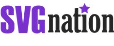 the svg nation logo is shown in purple and black with stars on it's side