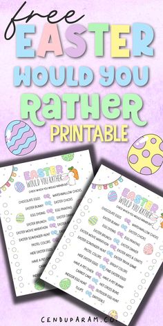 Free Printable Easter Would You Rather Questions . Fun Easter Game printable for kids, parties, classroom activity and more. Easter Activity Sheets, Easter Movies, This Or That Game, Would You Rather Game