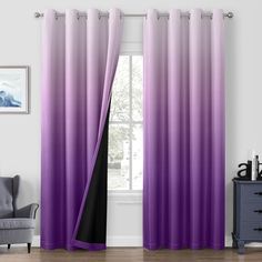 purple and black curtains in front of a window