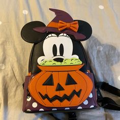 Loungefly Disney Minnie Mouse Witch Backpack Great For Disney Black Disney Backpack For Halloween, Disney Halloween Backpack For Disney Trips, Black Mickey Mouse Backpack For Disney Fan Events, Halloween Backpack, Witch Cosplay, Minnie Mouse Halloween, Loungefly Bag, Loungefly Disney, Cosplay Halloween