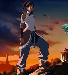 an anime character standing on top of a hill