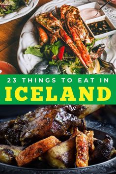 the cover of 25 things to eat in iceland, including lobsters and other foods