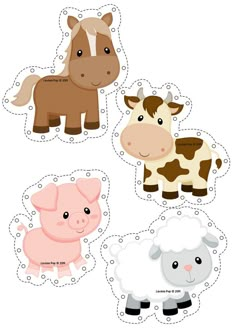 four farm animals cut out from paper