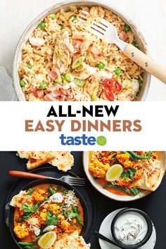 the cover of an easy dinner book with various dishes and utensils on it