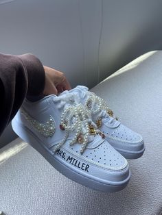 Custom Bridal sneakers tailored to the bride and their personality! Custom Bride Sneakers, Bride Sneakers, Nike Custom, Bridal Sneakers, Future Wedding Plans, Custom Nikes, Custom Bridal, Custom Sneakers, Wedding Plans