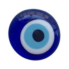 a blue and white glass eyeball on a white background