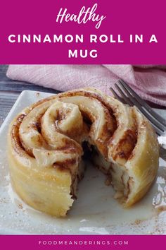 healthy cinnamon roll in a mug cut open on a white plate, with a pink napkin in the background Cinnamon Roll In A Mug, Healthy Cinnamon Roll, Ww Deserts, 2 Ingredient Dough, Fluffiest Cinnamon Rolls, Weekend Brunch Recipes, Healthy Cinnamon Rolls, Easy Cinnamon Rolls Recipe, Healthy Fruit Desserts