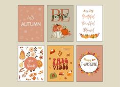 four greeting cards with autumn and fall designs