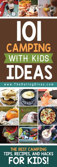 the cover of 101 camping with kids's ideas, including pizzas and hot dogs