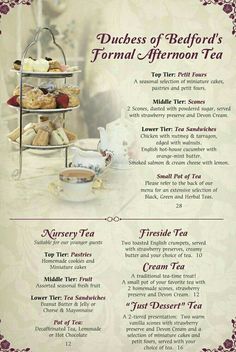 a menu for a tea party is shown