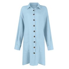 Women's Casual Long Sleeve Cotton Dress Button Down Loose Solid Color Dress with Pockets Solid Button-up Shirt Dress With Buttons, Button-up Shirt Dress With Buttons, Long Sleeve Midi Dress With Buttons For Daywear, Long Sleeve Cotton Dress, Cheap Clothing, Solid Color Dress, Color Dress, Button Dress, Cheap Clothes