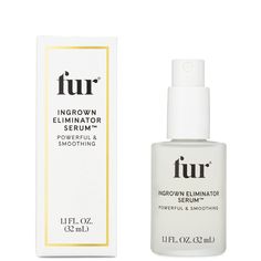 The ultimate in post hair removal care and ingrown treatment. This ingrown eliminating serum soothes irritation and eradicates bumps, leaving skin clear and ingrown free. It's the same best-selling formula as our strongest ingrown treatment, Ingrown Eliminator, now packaged more sustainably in a glass pump bottle. | Fur Ingrown Eliminator Serum, 32 ml | Dermstore Fur Oil, Aloe Juice, Shea Butter Body Shop, Women Health Care, Skin Clear, Ingrown Toe Nail, Makeup Sale, Pump Bottle, Skin Toner