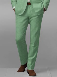 Behold a genuine pioneer of elegance with our Italian Linen Mojito Green Suit that brings astonishing outlines while focusing on dapper subtleties. Embrace a modern approach with this suit, crafted from linen fabric which bestows a lean, supple, delicate essence exuding a gorgeous accent with plaids over a green shade that transitions into a charming serenity. Finally, attain the epitome of grandeur with an exquisitely tailored green suit that claims the sleek yet bold silhouette to make a dashing entrance while showing up at wedding venues and engaging evenings.   Look Includes  Italian Linen Mojito Green Fabric  Two Button Jacket Style  Notch Lapel  Horn Royal Black Buttons  Single Vent  Three Cuff Buttons  Two Welted Back Pockets on Trousers   You can change the look during customizatio Grey Tweed Suit, White Linen Suit, Herringbone Tweed Jacket, Green Velvet Jacket, Peaky Blinders Suit, Royal Blue Suit, Fabric Cross, Blue Chinos, Herringbone Tweed