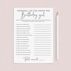 a printable birthday wish card with the words, how well do you know the birthday girl?