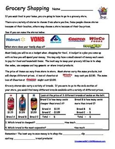 grocery shopping worksheet for kids with pictures on the front and back pages,