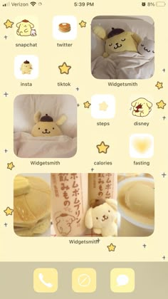 an iphone screen with pictures and text on the bottom right corner, including images of teddy bear in bed