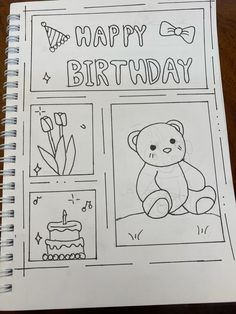 a birthday card with a teddy bear sitting in front of it