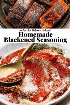 two pictures showing how to make homemade blackened seasoning