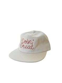 Doin' Great Embroidered Hat | YARROW GOODS White Hats, Embroidered Text, Fool Proof, Embroidered Hat, White Hat, Embroidered Hats, Text Color, Get Dressed