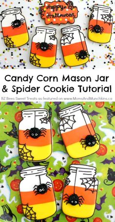 candy corn mason jar and spider cookie recipe for halloween or any time of the year