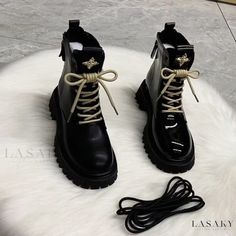 Lasaky - Glossy Leather Fashion Thick-soled Short Boots with Plush Lining Rough Heels, Group Study, Trendy Boots, Cold Outfits, Womens Fashion Inspiration, Girly Shoes, Boots Women, Fall Fashion Outfits, Short Boots