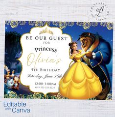 the princess and the beast birthday party printables are available for any disney character