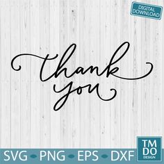 the word thank you is written in black ink on a white wood background