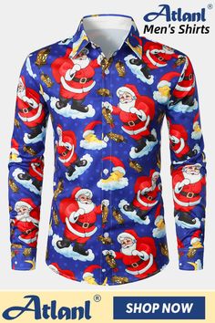 Great for vacation, Christmas holiday party, themed parties, etc. Holiday Long Sleeve Tops For Party Season, Blue Long Sleeve Party Shirt, Blue Long Sleeve Christmas Tops, Blue Long Sleeve Tops For Christmas, Holiday Festive Long Sleeve Shirt, Holiday Long Sleeve Shirt With Graphic Print, Printed Long Sleeve Shirt For Party, Long Sleeve Christmas Holiday Shirt, Casual Blue Holiday Tops