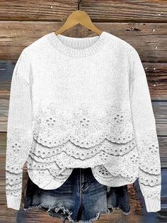 Floral Linen-2 Casual Crochet Crew Neck Sweater, Embroidered Crew Neck Knit Sweater, Fall Knit Patterns With Crew Neck, Bohemian Crochet Lace Crew Neck Sweater, White Long Sleeve Knitting Pattern, Embroidered Knit Crew Neck Top, Casual White Patterns For Winter, Casual White Long Sleeve Knitting Pattern, Casual White Winter Patterns