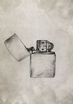 a drawing of a lighter being lit by someone holding it in one hand and an empty lighter in the other