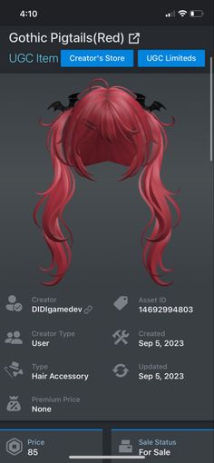 an iphone screen showing the user's profile for gothic hairs and headgear