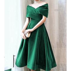 Silhouette:A-Line; Hemline / Train:Knee Length; Closure:Zipper UP; Built-In Bra:Yes; Embellishment:Pleats,Pure Color; Fabric:Velvet; Sleeve Length:Short Sleeve; Tips:Colors may vary slightly due to different monitor settings,Professional dry cleaner only; Boning:Yes; Style:Elegant,1950s,Vintage; Occasion:Cocktail Party,Homecoming,Christmas,Birthday,Engagement,Kentucky Derby,Wedding Guest; Neckline:Off Shoulder; Front page:Cocktail Dresses; Bust:; Hips:; Hollow to Floor:; Waist: Red Green Dress, Cocktail Dress Elegant, Cheap Cocktail Dresses, Dresses 1950s, Cocktail Dresses Online, A Line Cocktail Dress, Fall Wedding Guest, Dress With Pleats, Fall Wedding Guest Dress