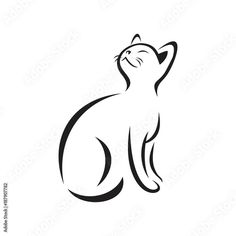 a black and white drawing of a cat sitting on its hind legs, looking up at the