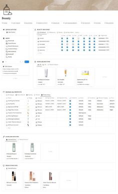 beauty product tracker and routines tracker notion life planner template aesthetic allinoneplanner #kawaii_notion_template #summer_notion.