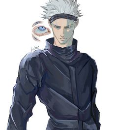 an anime character with white hair and blue eyes, wearing a black jacket while holding his hands on his hips