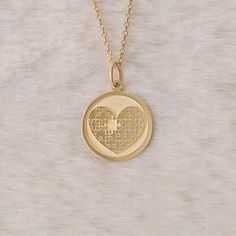 Gold Heart Pendant - Love Gold Necklace ● Material of pendant: Solid Gold 14k ( REAL GOLD ) ● Metal Stamp: 14k ( REAL GOLD ) ● The pendant is available in 5 sizes: - 12,7 mm / 0.5 inches (Diameter) - 14,0 mm / 0,55 inches ( Diameter ) In the photos - 15,3 mm / 0.6 inches ( Diameter ) - 16,5 mm / 0,65 inches ( Diameter ) - 19,1 mm / 0,75 inches ( Diameter ) ( In the photos the size is 14mm / 0.55 inches Diameter ) ( Jump Ring inner diameter: 4 mm ) ● Material of chain: Solid gold 14k ( REAL GOLD ) It is thin and dainty and it is available in 4 sizes: - 40 cm / 15,75 inches ( Length ) - 45 cm / 17,72 inches ( Length ) In the photos - 50 cm / 19,68 inches ( Length ) - 55 cm / 21,65 inches ( Length ) ● Backside engraving is FREE ( Please use the personalization box for that.) ● If you want lar Engraved Gold-plated Heart Pendant Necklace, Heart-shaped Gold-plated Keepsake Jewelry, Personalized Yellow Gold-plated Heart Necklace, Heart-shaped Gold Plated Necklace For Mother's Day, Heart-shaped Yellow Gold Necklace For Mother's Day, Mom Daughter Necklace, Granddaughter Necklace, Heart Puzzle, Daughter Necklace