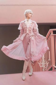 Pink Glass Castle Long Sleeves Bowknot Elegant Handsome Prince Ouji F – LolitaInside Feminine Prince Outfit, Pink Prince Outfit, Ouji Fashion Pink, Princecore Outfit, Pink Dnd Outfit, Prince Fashion Aesthetic, Fantasy Prince Outfit Design, Lolíta Aesthetic Outfit, Princely Outfit