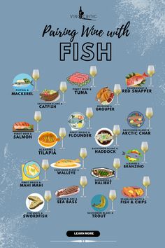 a poster with different types of food and wine glasses on top of eachother