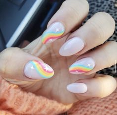 Wavy pastel rainbow nails Rainbow Nail, Nails 2023, Spring Nail Art, Rainbow Nails, Pastel Nails