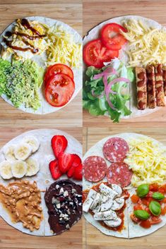 four different types of food are shown on the same plate as well as each other