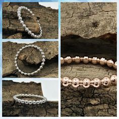 Hand-strung Wedding Bracelets, Handmade Rose Gold Round Beaded Bracelets, Sterling Silver Beaded Bracelets For Wedding, Anniversary Jewelry With Round Silver Beads, Round Polished Beads Bracelet For Wedding, Round Silver Beads Jewelry For Anniversary, Adjustable Round Band Bracelet For Wedding, Stackable Round Beaded Bracelets For Weddings, Stackable Beaded Bracelets For Wedding