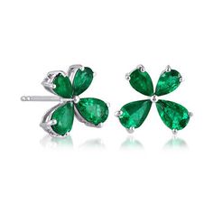 Ross-Simons - 2.40 ct. t. w. Emerald Floral Earrings in 18kt White Gold. Stunningly simple in their opulent design, these 2.40 ct. t. w. pear-shaped emerald floral earrings boast an incredibly verdant color. Presented in an understated setting of polished 18kt white gold to let the lush emeralds truly shine. Post/clutch, emerald floral earrings. Emerald birthstones are the perfect gift for May birthdays. Classic Green Sterling Silver Diamond Earrings, Classic Emerald Pear-shaped Earrings, Classic Pear-shaped Emerald Earrings, May Birthdays, Emerald Birthstone, Earrings Emerald, May Birthday, Floral Earrings, Pear Shaped