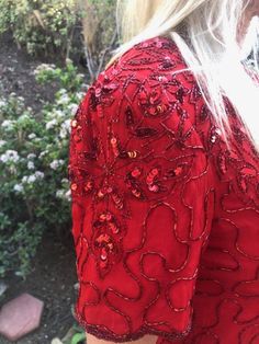 "Red Beaded top,Sequin Top, Formal Blouse, Large Gorgeous beaded and sequin top in excellent condition Measurements: Chest 36\" Length from top of collar to bottom 36\" Solid nice piece. Excellent condition: No missing beads. NK731F2 Red Beaded top,Sequin Top, Formal Blouse, Large" Perfect Together, Burgundy Wine, Beaded Top, Purple Hues, Red Bead, Sequin Top, Sequin, Blouses For Women, Blouses