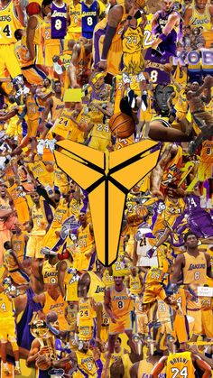 a collage of basketball players in yellow and purple