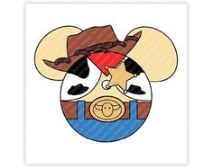 a cow with a cowboy hat and stars on it's face, in the shape of a circle