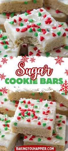 sugar cookie bars with white frosting and sprinkles