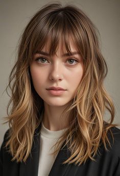 Long Hair With Bangs Thin Hair, Brown Hair Bangs Wispy, Warm Light Brown Hair, Blonde Shag, Brown Hair Bangs, Light Ash Brown Hair, Warm Blonde Hair, Bangs With Medium Hair