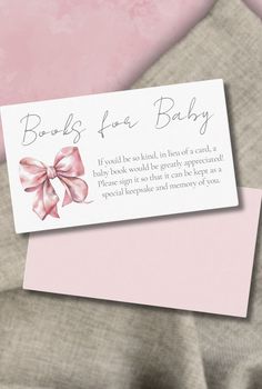 Sweet Script Watercolor Pink Bow Baby Shower Theme Books for Baby Invitation Enclosure Card Guest Book For Baby Shower Ideas, Pink Bows Baby Shower Theme, Pretty In Pink Baby Shower Ideas, Pink Bow Baby Shower Theme, Bow Baby Shower Theme, Bow Theme, Watercolor Bow, Baby Shower Books, Sprinkle Shower